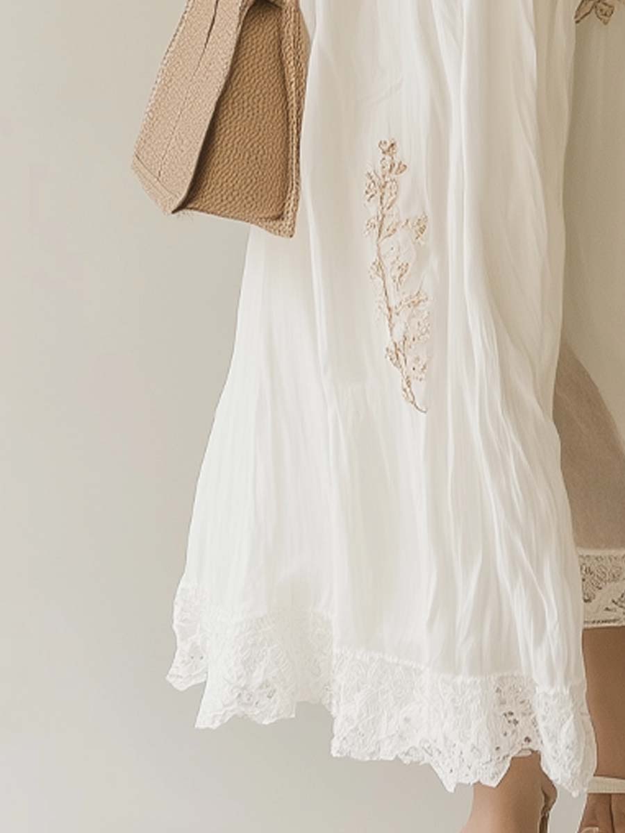 Bohemian Embroidered Sleeveless Chiffon Maxi Dress