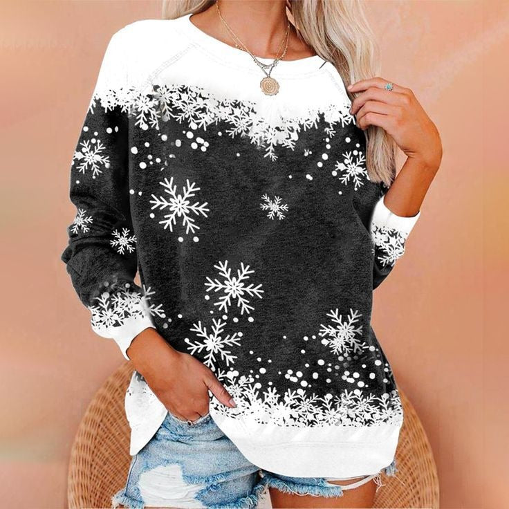 Winter Snowflake Printed Long Sleeve Casual Top