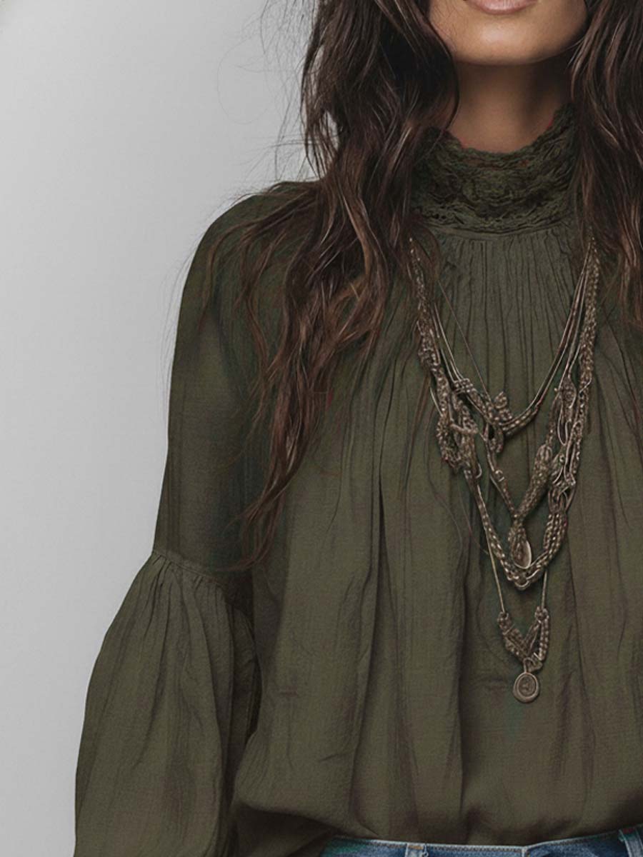 Vintage Lace Trim Cotton Linen Blouse