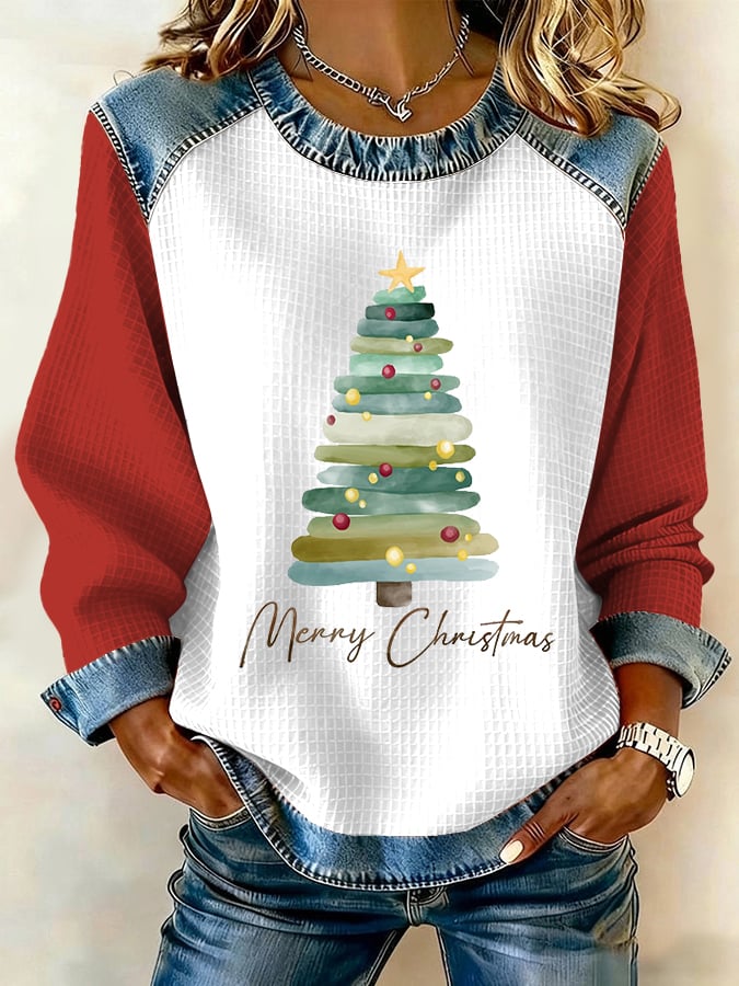 Women's Retro Christmas Tree Print Sweatshirt
