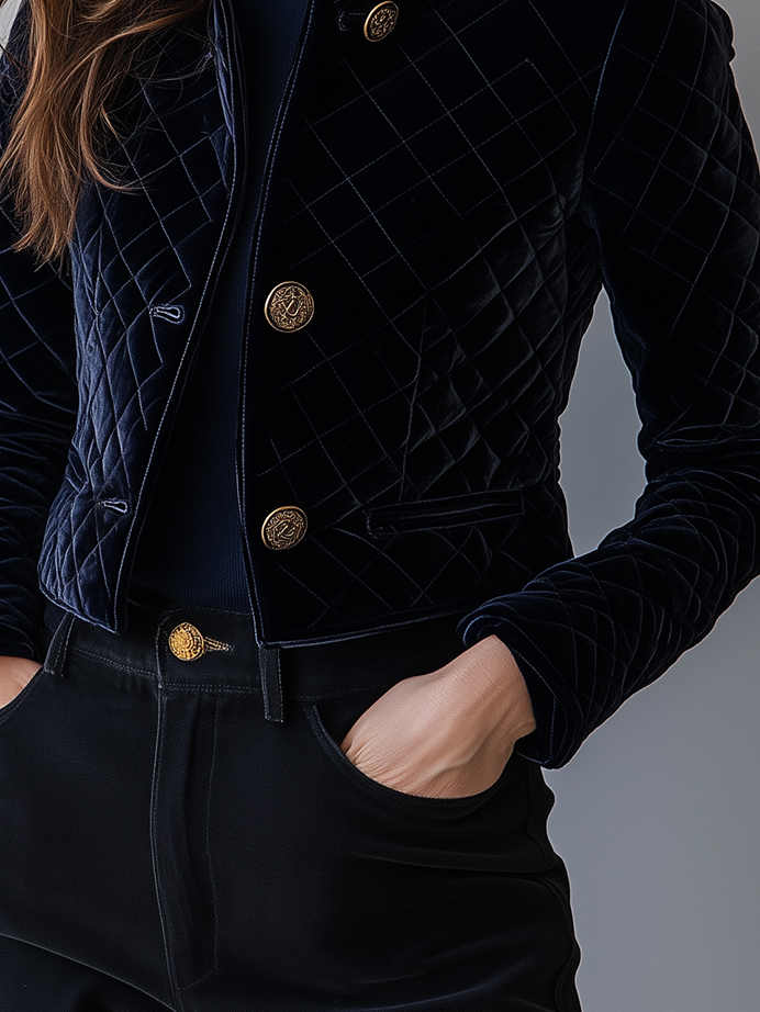 (clearance)Chic Velvet Diamond-quilted Padded Short Jacket
