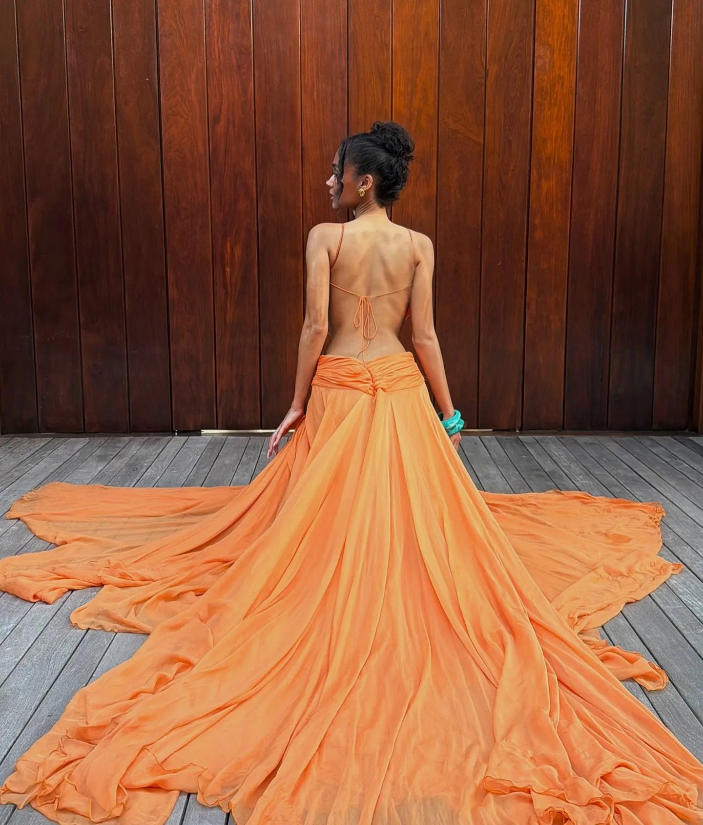 Halter Deep V-Neck Backless Gem-Embellished Chiffon Maxi Dress
