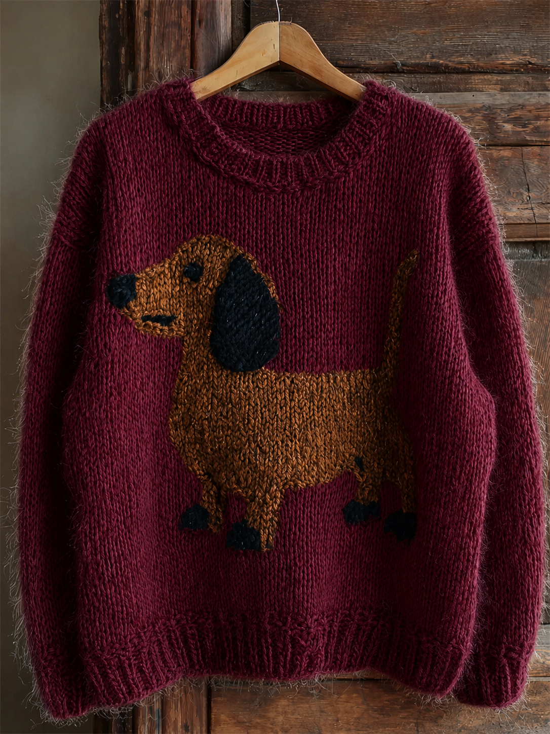 Lovely Dachshund Knit Cozy Fuzzy Sweater