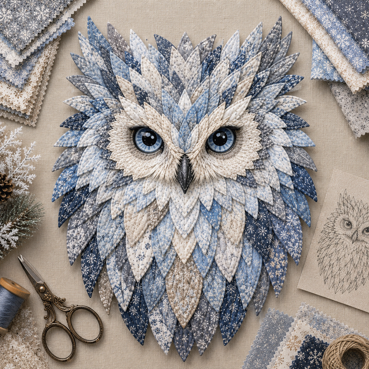 đŚ Layered Fabric Owl Wall Art DIY Kit â Complete Kit Included â Pre-Cut Pieces ⢠Glue or Stitch Your Way