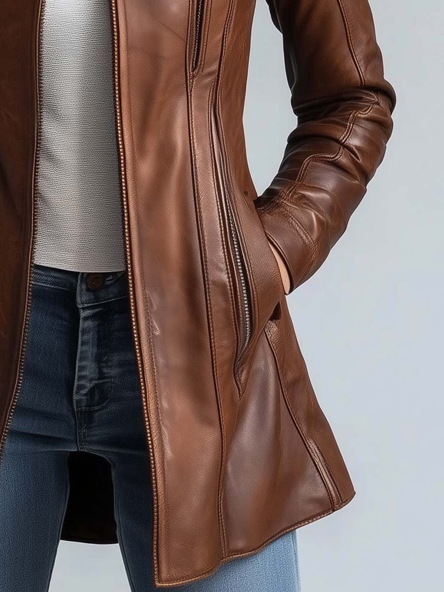 Women's Stand Collar Vintage Faux Leather Jacket