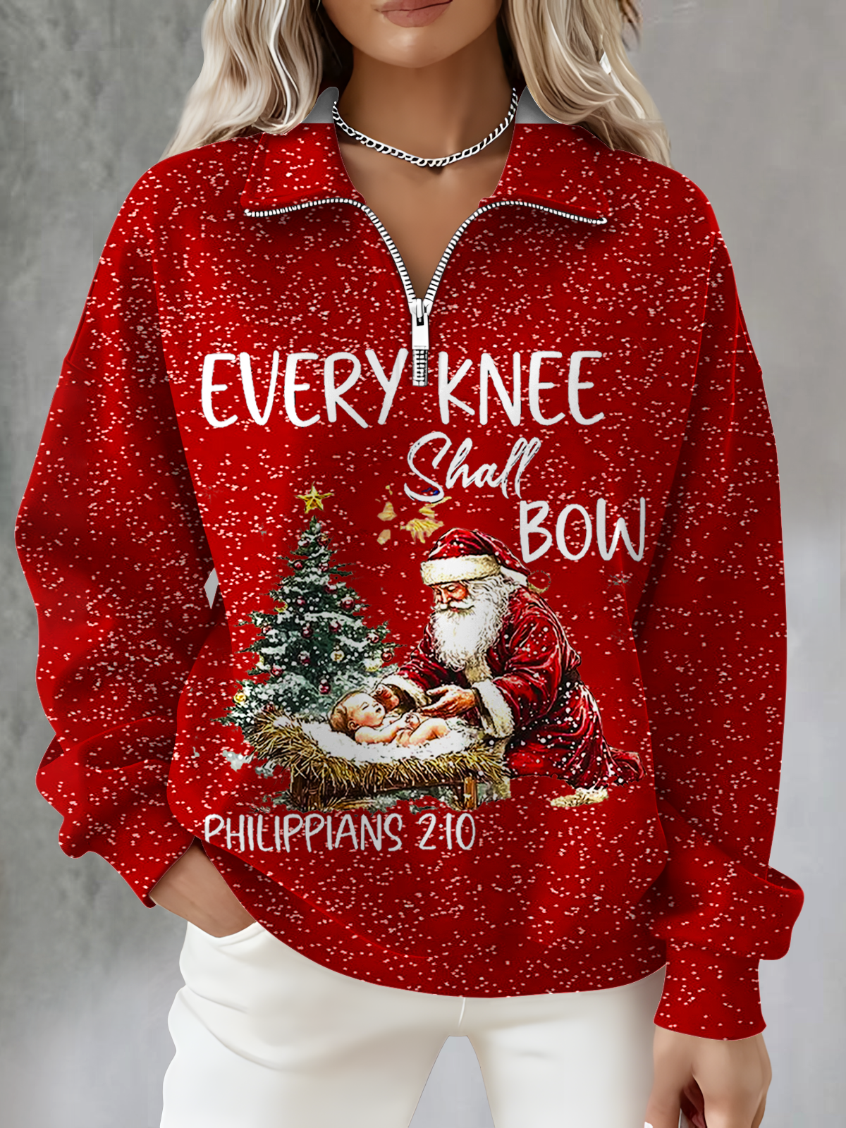 Christmas Jesus Print Long Sleeve Zipper Sweatshirt