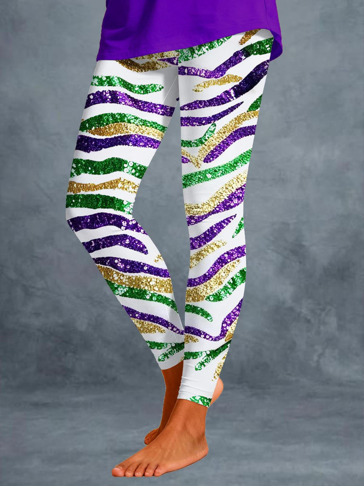 Mardi Gras Stripes Print Leggings