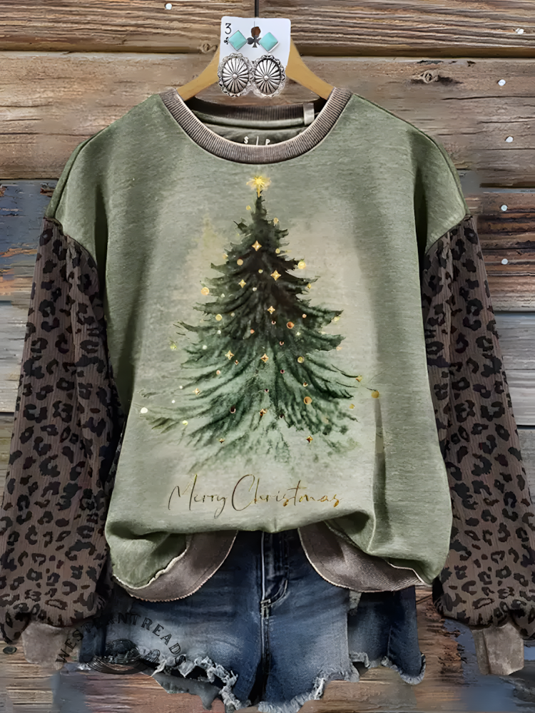 Vintage Contrast Printed Long Sleeve Casual Top