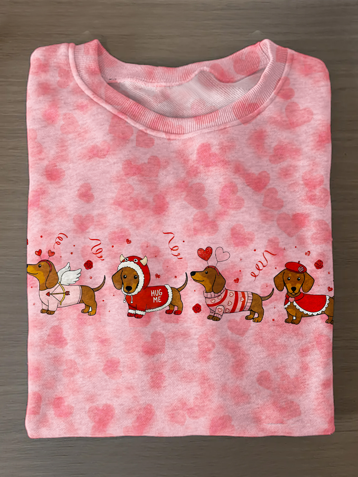 Dachshund Is My Valentine Printed Long Sleeve Casual Top