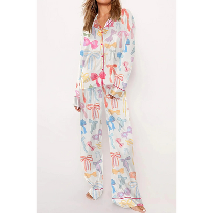 Bow Long Sleeve and Pants Pajama Set