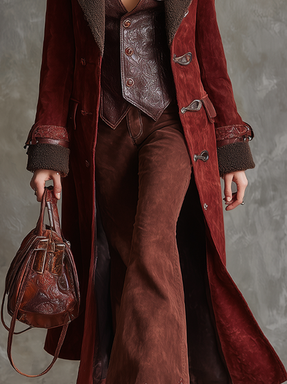 Vintage Polyester Suede Shearling Lapel And Inner Lining Coat
