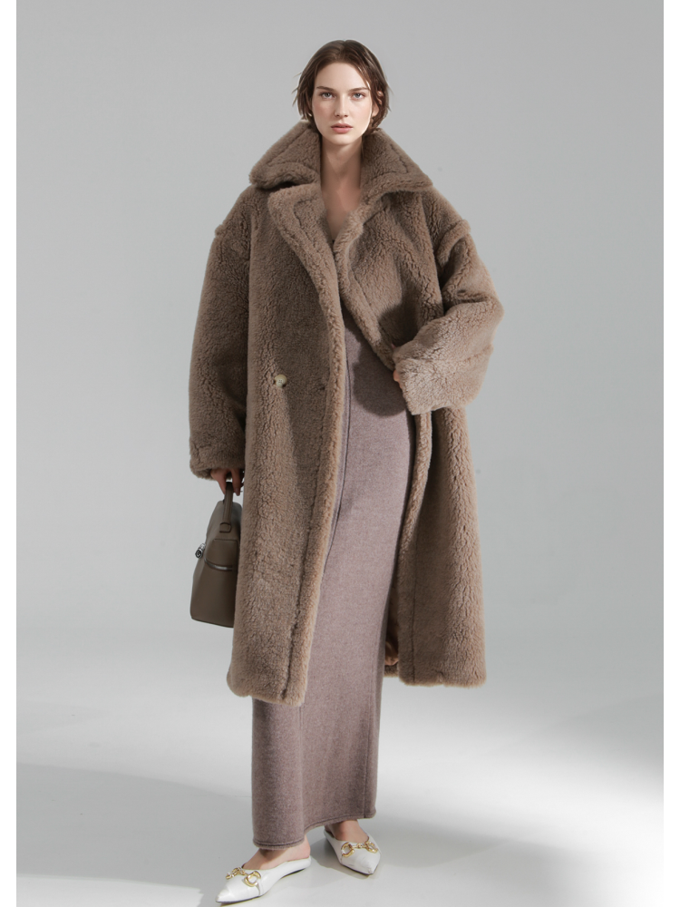 Oversized Teddy Fleece Coat for Women – Thick Shearling Jacket with Full Lining and Alpaca Wool Blend for Fall Winter