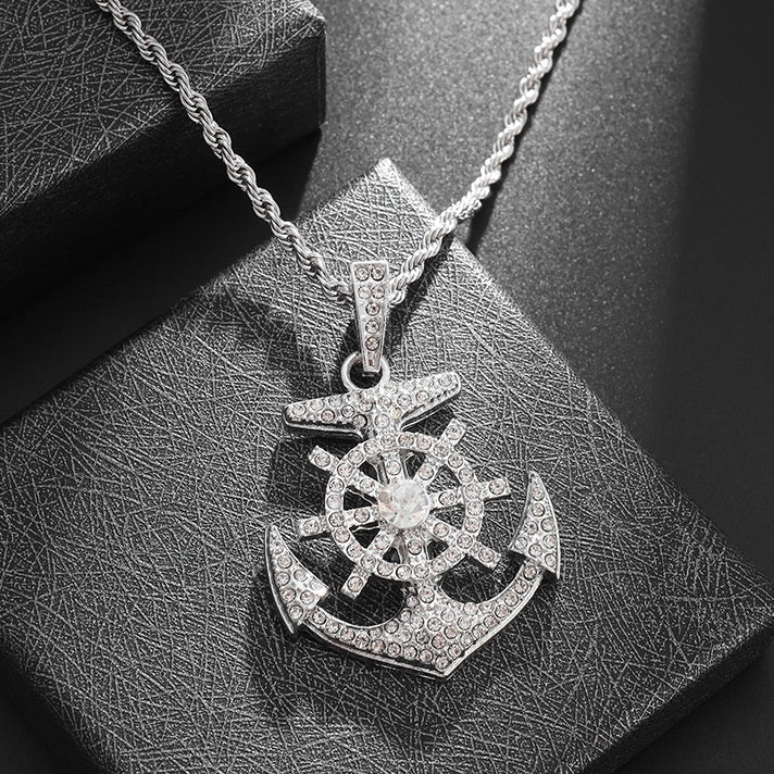 Men's Hip Hop Zircon Anchor Pendant Necklace