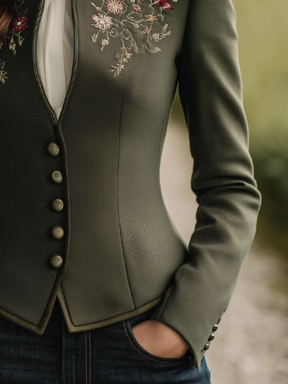 Vintage Floral Embroidered Stand Collar Jacket