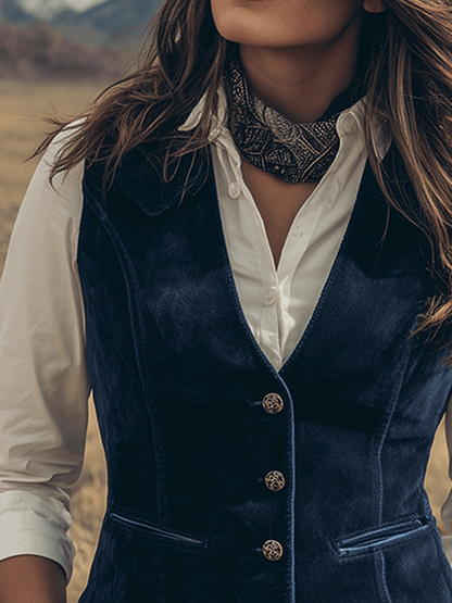 Western Charm Dark Navy Faux Suede Vest