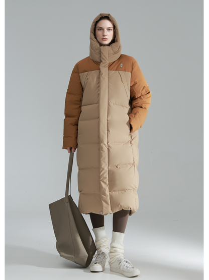 Macaron Color Long Down Coat for Women – Warm Lightweight Goose Down Puffer Jacket, Outdoor Winter Outerwear