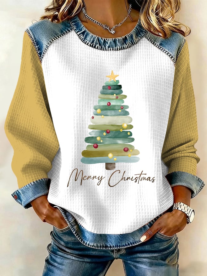 Women's Retro Christmas Tree Print Sweatshirt