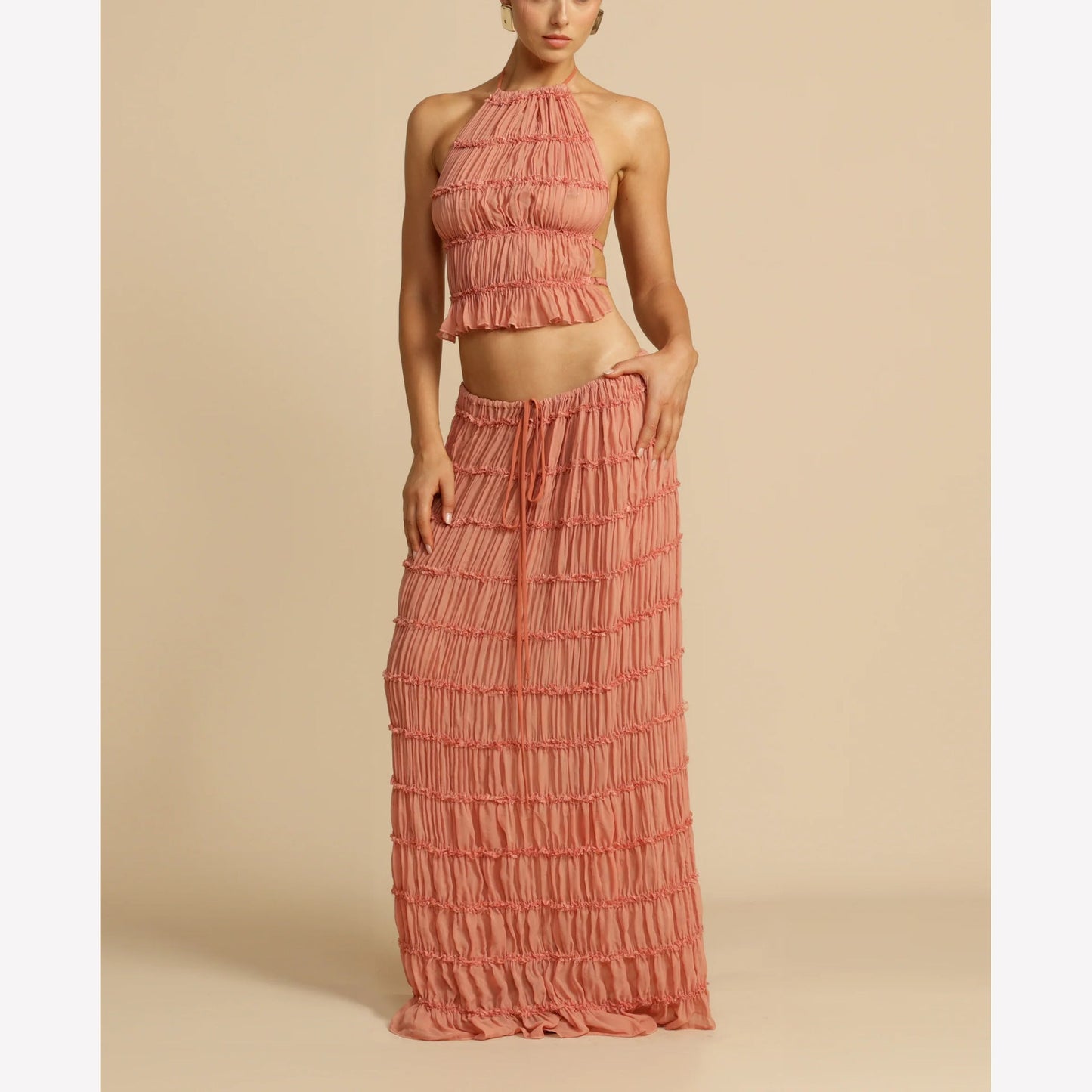 Sexy Women Sleeveless Halter Two-Piece Set