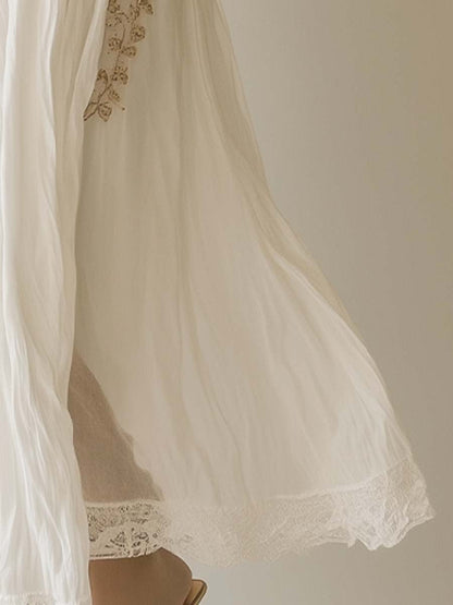 Bohemian Embroidered Sleeveless Chiffon Maxi Dress
