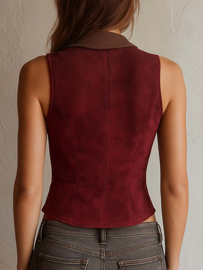 Ruby Micro-Suede Shawl-Collar Button Vest