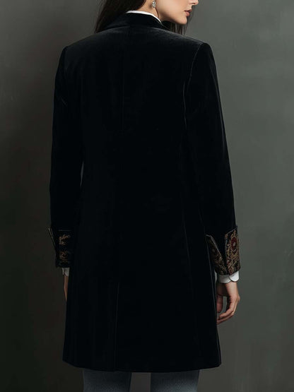 Black Velvet Blazer With Baroque Printed Lapel – Timeless Vintage Luxury