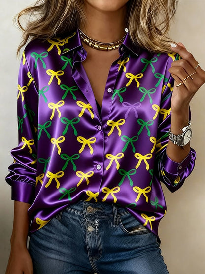 Women'S Casual Lapel Color-Block Printed Shirt