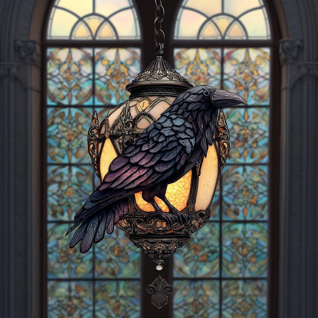 🐦‍⬛Dark Elegance: Hand-Painted Gothic Crow Lamp Ornament