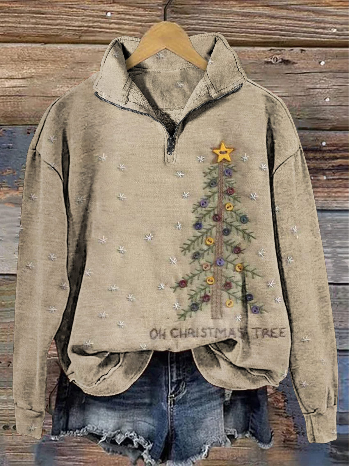 Vintage Christmas Tree Art Print Casual  Sweatshirt