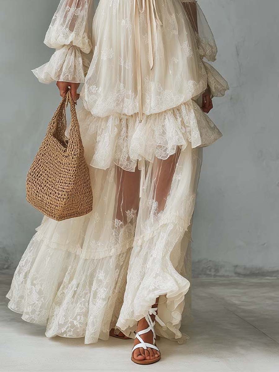 Bohemian Lace Tiered Maxi Dress