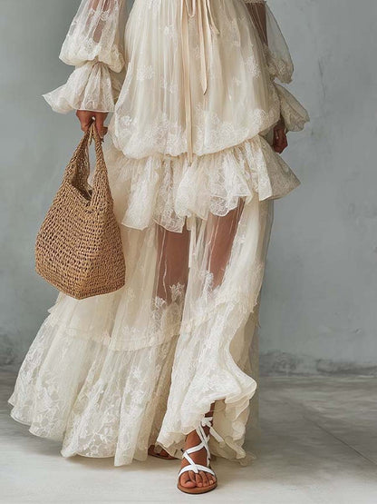 Bohemian Lace Tiered Maxi Dress