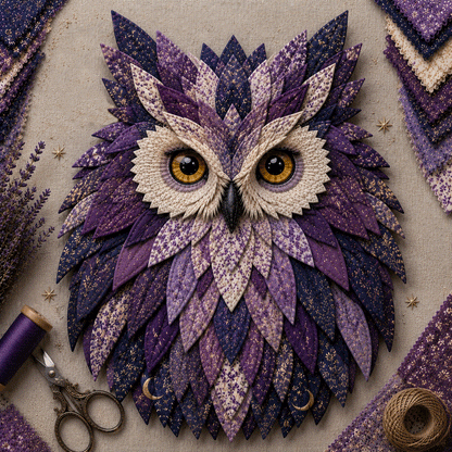 🦉 Layered Fabric Owl Wall Art DIY Kit – Complete Kit Included ✂ Pre-Cut Pieces • Glue or Stitch Your Way