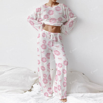 Women's Fashion Kiss Long Sleeve Cotton Homewear Set