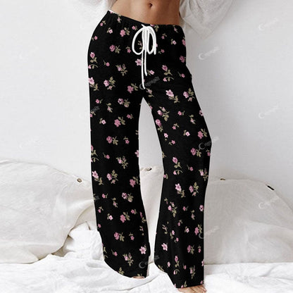 Women's Long French Elegant Floral Black Sleeve Cotton Homewear Set