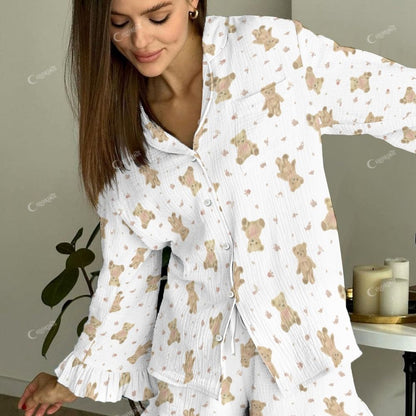 Moonbear Women's Vintage Fashion Bear Printed  Suit