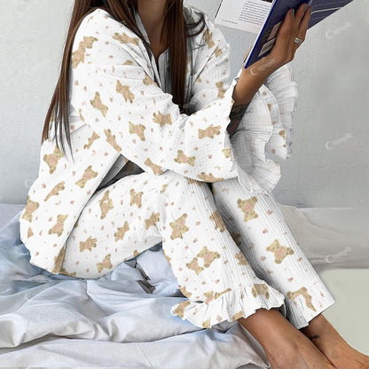 Moonbear Women's Vintage Fashion Bear Printed  Suit