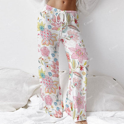 Colordate Ruby Dusk Women's Colorful Flower Print Long Sleeve Cotton Homewear Set