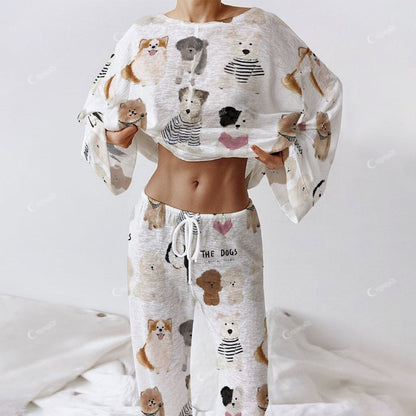 Colordate Women's Dog Print Long Sleeve   Homewear Set