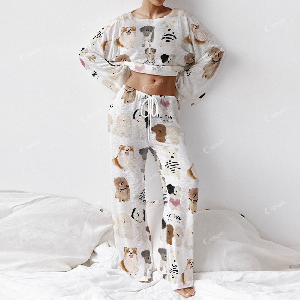 Colordate Women's Dog Print Long Sleeve   Homewear Set