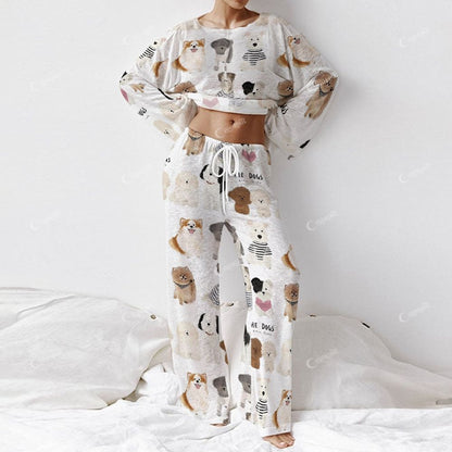 Colordate Women's Dog Print Long Sleeve   Homewear Set