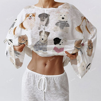 Colordate Women's Dog Print Long Sleeve   Homewear Set