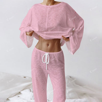 Women's Pure Pink Long Sleeve Cotton Homewear Set