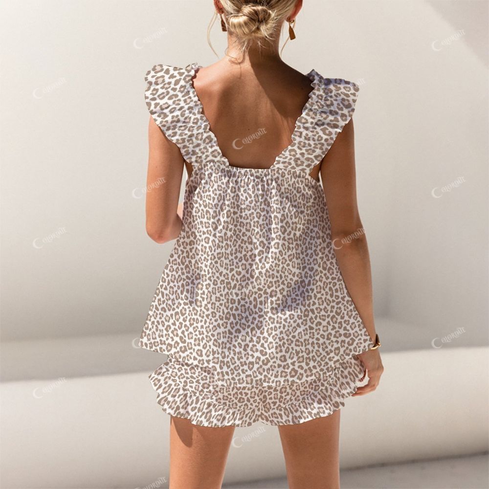 Colordate Leopard Print Short Tank Top Shorts Pajama Set