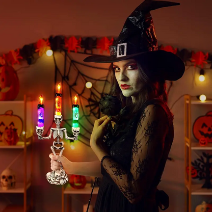 🎃💀Skull Candlestick Lights — Battery-Powered Flameless LEDs to Light Up Your Halloween Party and Haunted House Decorations 🕯️
