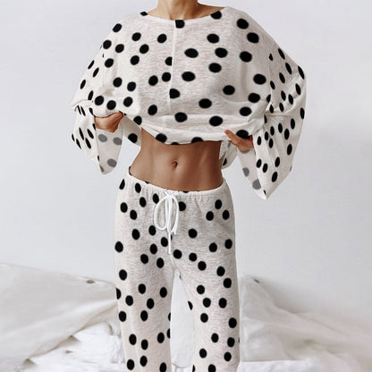 Women's Black Polka Dot Printed Loose Wide Loungewear Set