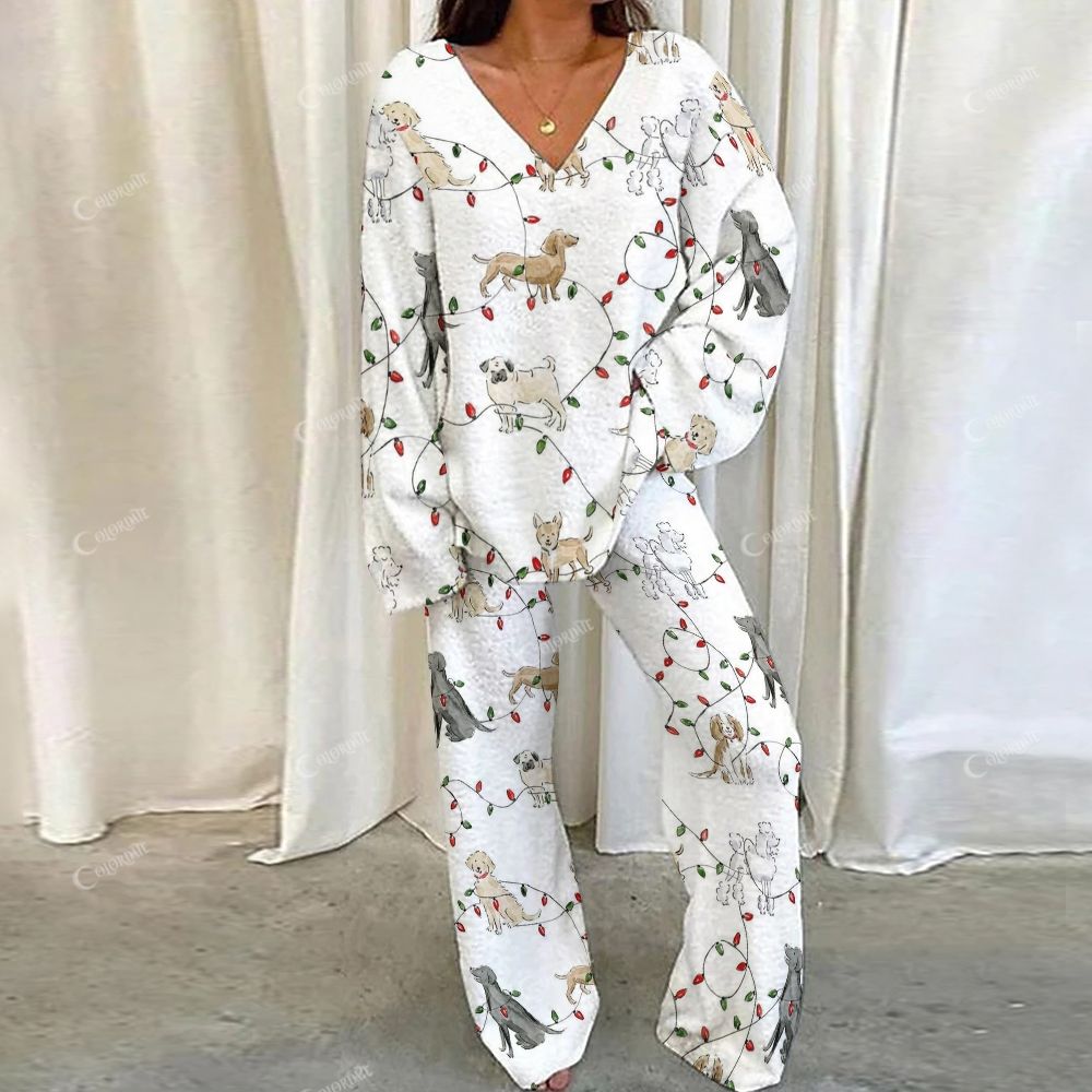 Colordate Puppy And Lamp Print Loungewear Set For Women