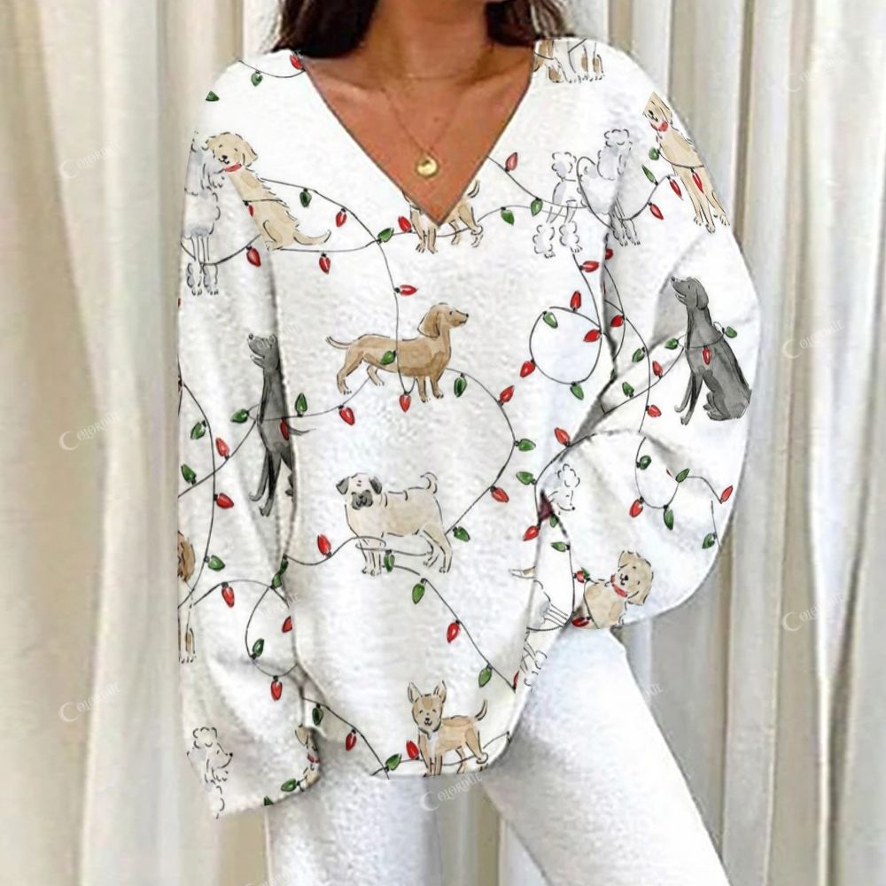 Colordate Puppy And Lamp Print Loungewear Set For Women