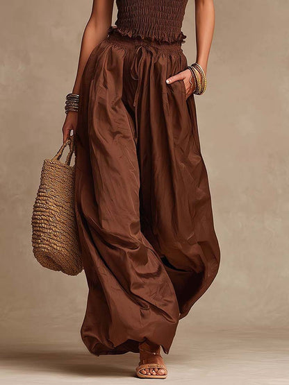 Bohemian Halter Smocked Wide-Leg Jumpsuit
