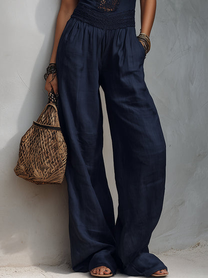 Stand-Collar Cutout-Panel Tencel Wide-Leg Jumpsuit