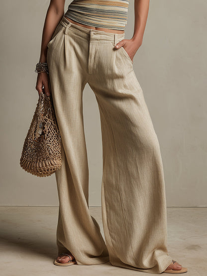 Retro Striped Knit Vest & Wide-Leg Pants Set