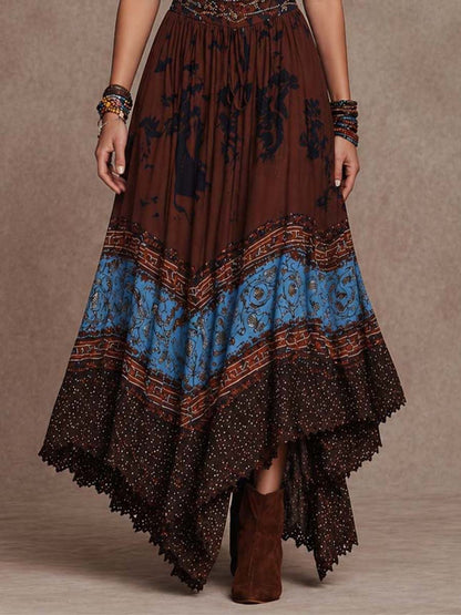 Bohemian Tribal Print Halter Handkerchief Maxi Dress
